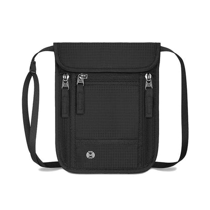 Black RFID Neck Passport Holder - 16.3 x 22.8 cm Lightweight Nylon and Polyester Crossbody Travel Wallet and Document Organiser for Phone, Cards, Cash and Tickets