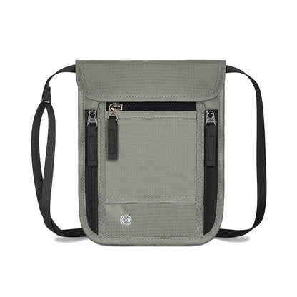Grey RFID Neck Passport Holder - 16.3 x 22.8 cm Lightweight Nylon and Polyester Crossbody Travel Wallet and Document Organiser for Phone, Cards, Cash and Tickets