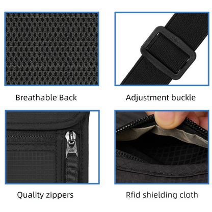 Grey RFID Neck Passport Holder - 16.3 x 22.8 cm Lightweight Nylon and Polyester Crossbody Travel Wallet and Document Organiser for Phone, Cards, Cash and Tickets