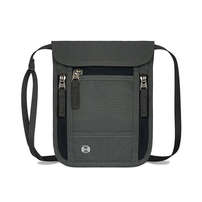 Dark Grey RFID Neck Passport Holder - 16.3 x 22.8 cm Lightweight Nylon and Polyester Crossbody Travel Wallet and Document Organiser for Phone, Cards, Cash and Tickets