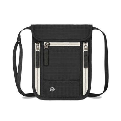 Black and Grey RFID Neck Passport Holder - 16.3 x 22.8 cm Lightweight Nylon and Polyester Crossbody Travel Wallet and Document Organiser for Phone, Cards, Cash and Tickets