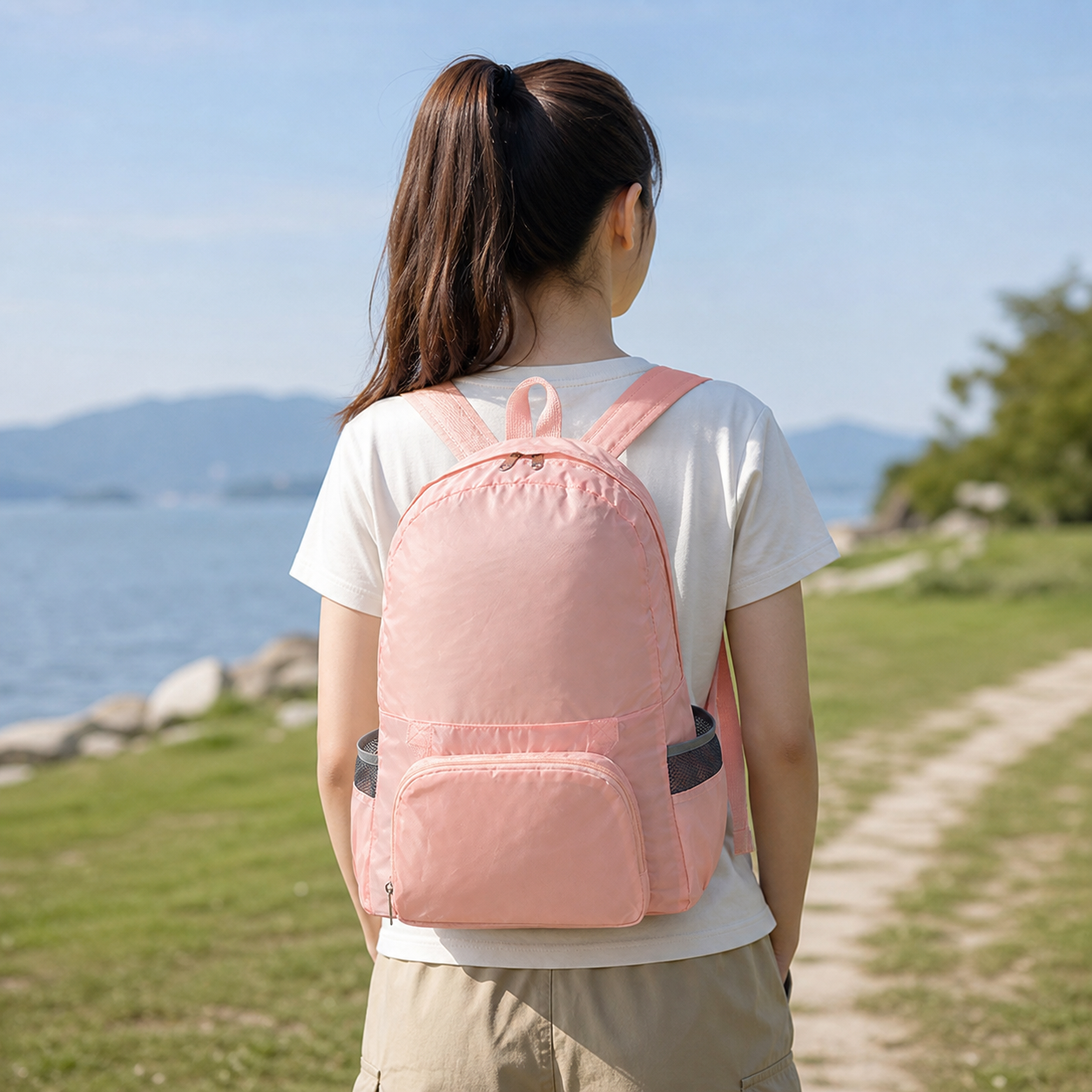Pink Lightweight Foldable Backpack - Waterproof Polyester 3 Way Backpack and Tote Bag, 160g Packable Daypack for Hiking, Travel, Camping and Everyday Use