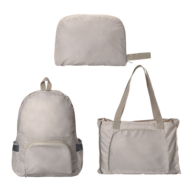 Beige Lightweight Foldable Backpack - Waterproof Polyester 3 Way Backpack and Tote Bag, 160g Packable Daypack for Hiking, Travel, Camping and Everyday Use