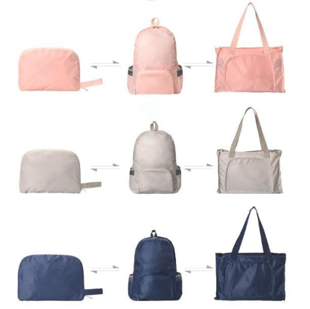 Beige Lightweight Foldable Backpack - Waterproof Polyester 3 Way Backpack and Tote Bag, 160g Packable Daypack for Hiking, Travel, Camping and Everyday Use