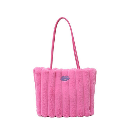 Rose red Faux Fur Tote Bag with Large Capacity, Soft Plush Material & Adjustable Handle â€“ Stylish Shoulder Handbag for Women, Perfect for Daily Commute and Casual Wear