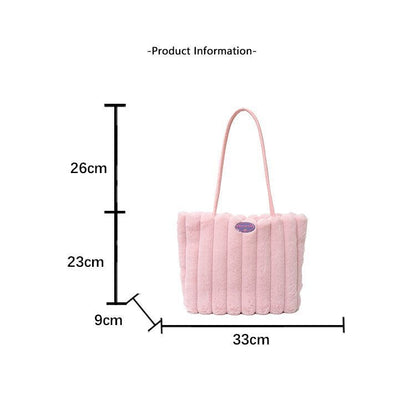 Rose red Faux Fur Tote Bag with Large Capacity, Soft Plush Material & Adjustable Handle â€“ Stylish Shoulder Handbag for Women, Perfect for Daily Commute and Casual Wear