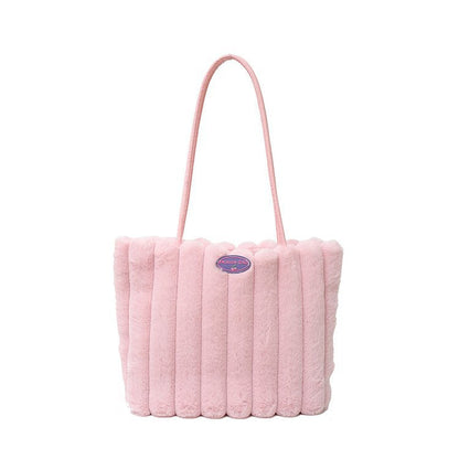 Pink Faux Fur Tote Bag with Large Capacity, Soft Plush Material & Adjustable Handle â€“ Stylish Shoulder Handbag for Women, Perfect for Daily Commute and Casual Wear