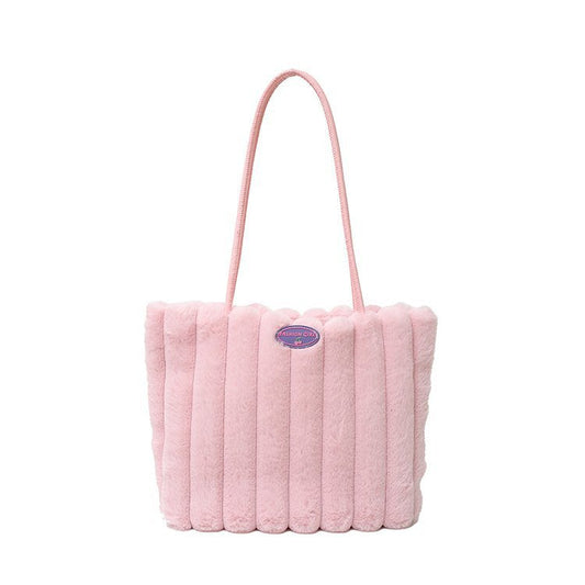Pink Faux Fur Tote Bag with Large Capacity, Soft Plush Material & Adjustable Handle â€“ Stylish Shoulder Handbag for Women, Perfect for Daily Commute and Casual Wear