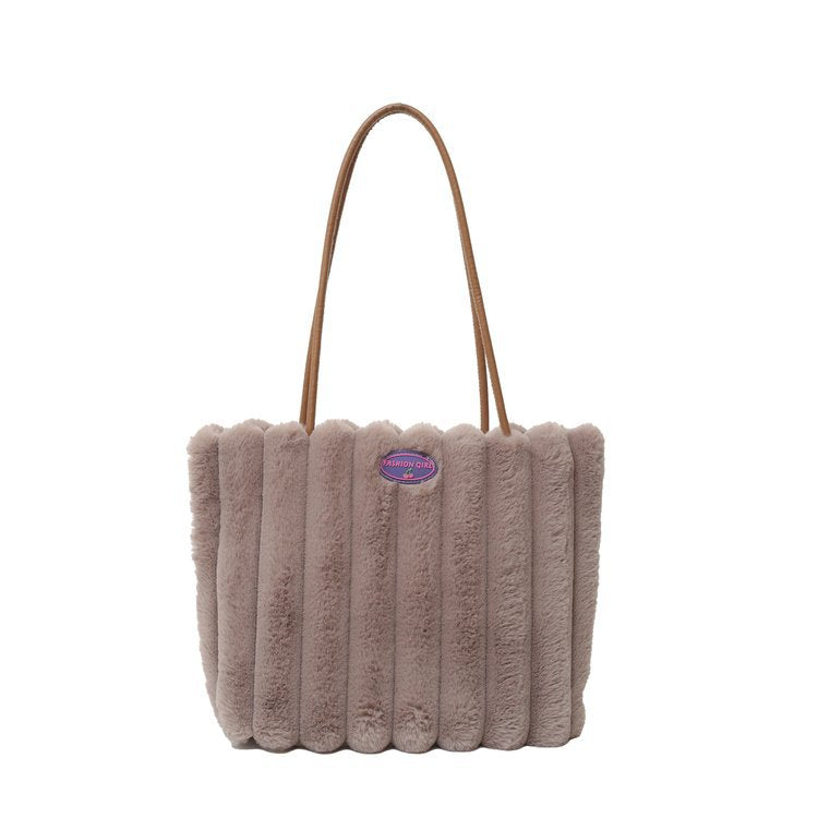 Coffee color Faux Fur Tote Bag with Large Capacity, Soft Plush Material & Adjustable Handle â€“ Stylish Shoulder Handbag for Women, Perfect for Daily Commute and Casual Wear