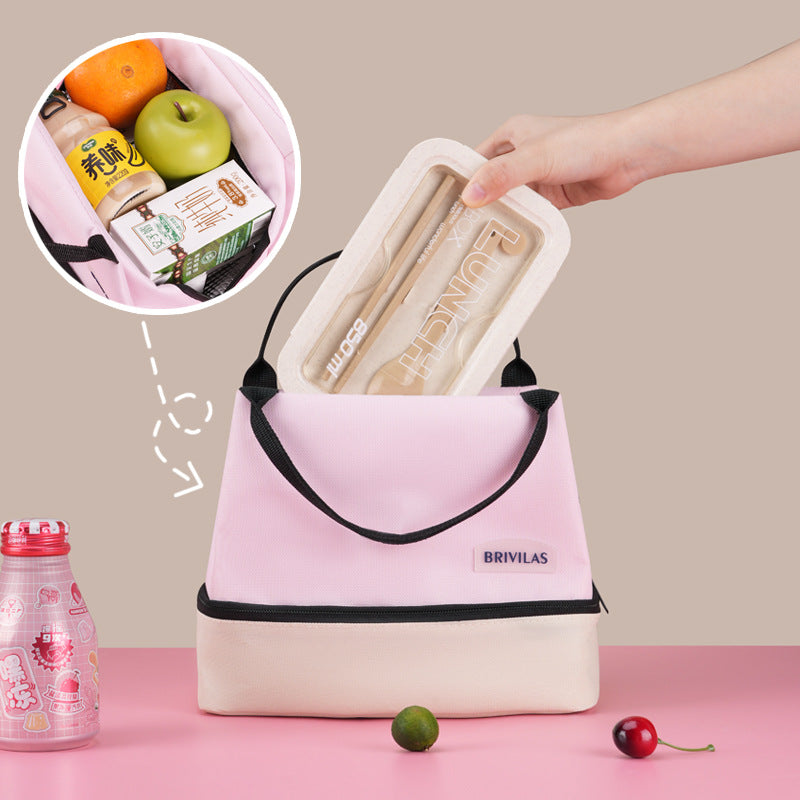Pink Double-Layer Insulated Lunch Bag with Aluminum Foil Lining, Thermal Food Carrier for Hot & Cold Meals â€“ Large Capacity, Reusable & Easy to Clean