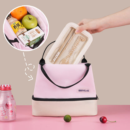 Pink Double-Layer Insulated Lunch Bag with Aluminum Foil Lining, Thermal Food Carrier for Hot & Cold Meals â€“ Large Capacity, Reusable & Easy to Clean