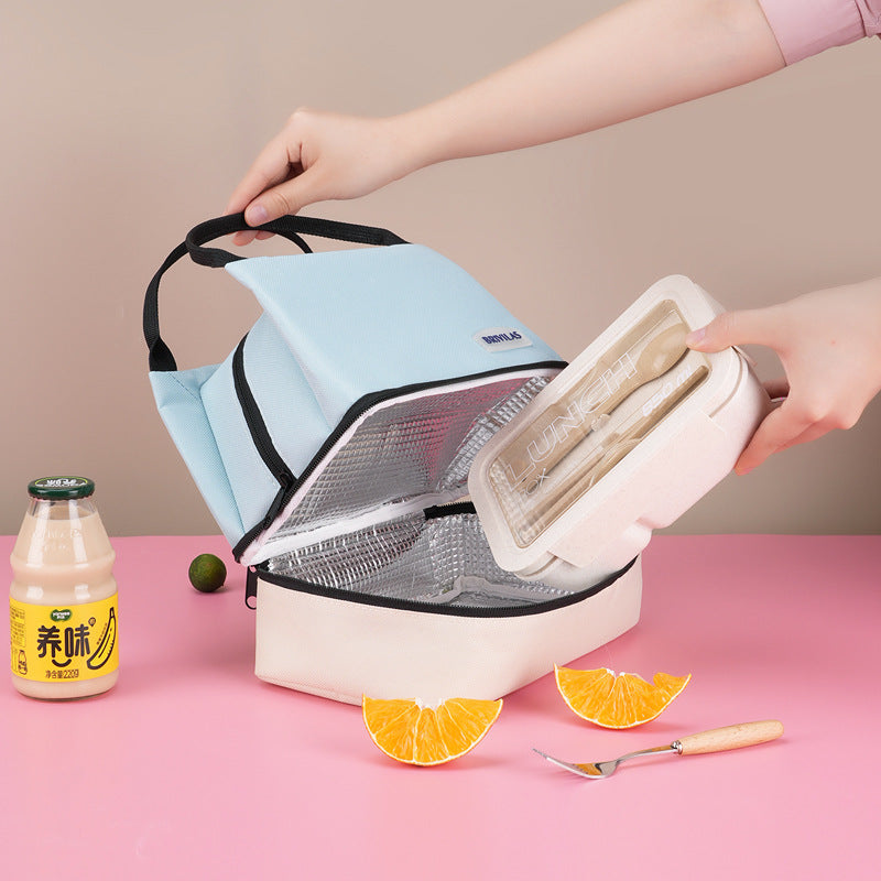 Pink Double-Layer Insulated Lunch Bag with Aluminum Foil Lining, Thermal Food Carrier for Hot & Cold Meals â€“ Large Capacity, Reusable & Easy to Clean