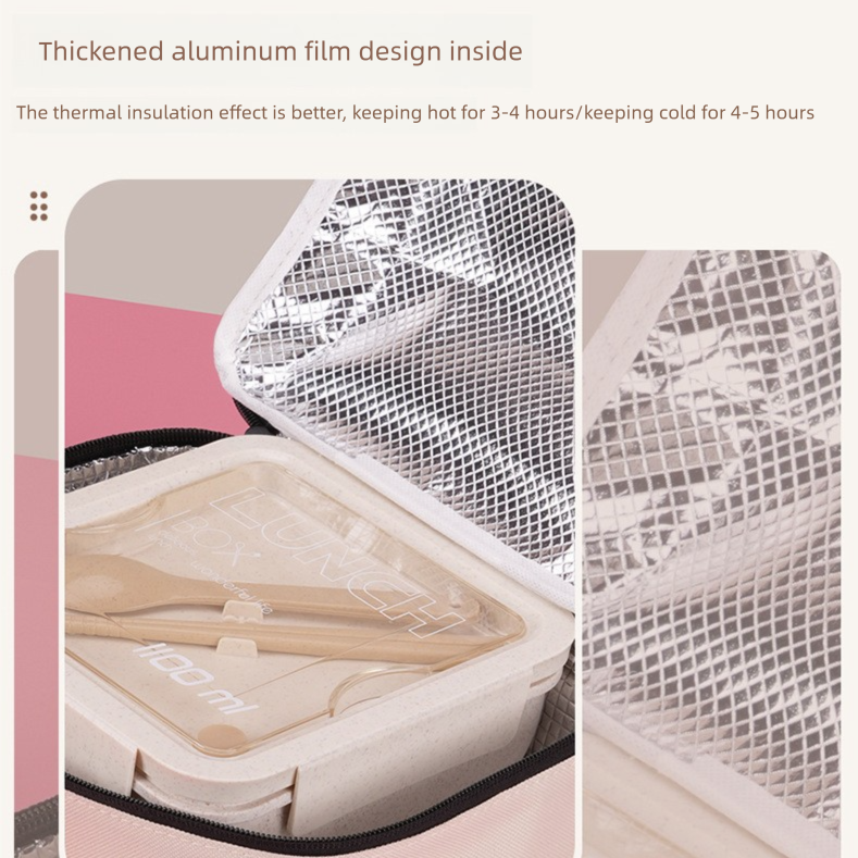 Pink Double-Layer Insulated Lunch Bag with Aluminum Foil Lining, Thermal Food Carrier for Hot & Cold Meals â€“ Large Capacity, Reusable & Easy to Clean