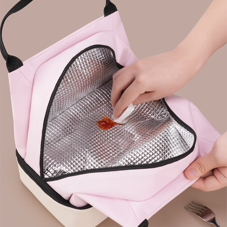 Pink Double-Layer Insulated Lunch Bag with Aluminum Foil Lining, Thermal Food Carrier for Hot & Cold Meals â€“ Large Capacity, Reusable & Easy to Clean