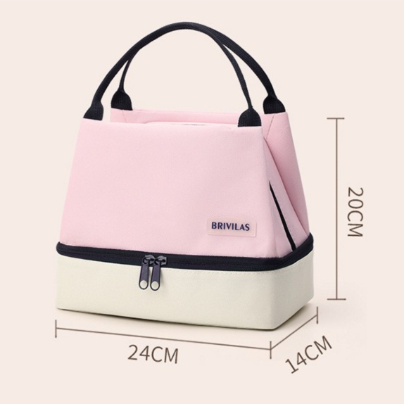 Pink Double-Layer Insulated Lunch Bag with Aluminum Foil Lining, Thermal Food Carrier for Hot & Cold Meals â€“ Large Capacity, Reusable & Easy to Clean