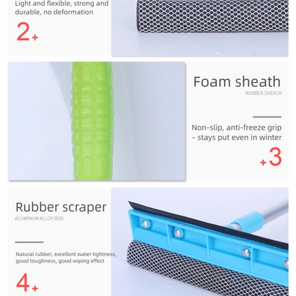 Blue Home Window Cleaner â€“ Adjustable Aluminum Alloy Glass Scraper with Dual-Sided Sponge and Rubber Blade, Easy-to-Use Window Cleaning Tool