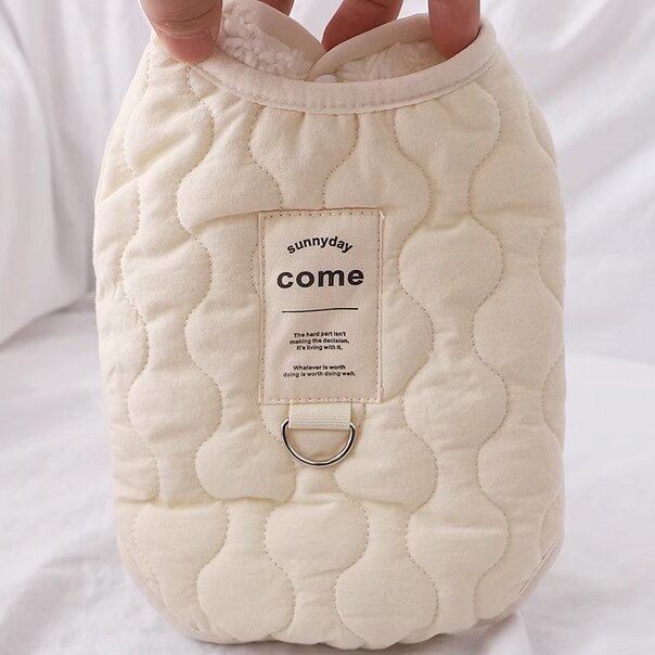 Beige Winter Dog Vest for Small and Medium Breeds â€“ Thickened Warm Quilted Coat with Soft Fleece Lining, Adjustable Fit for Dogs and Cats(Size: S)