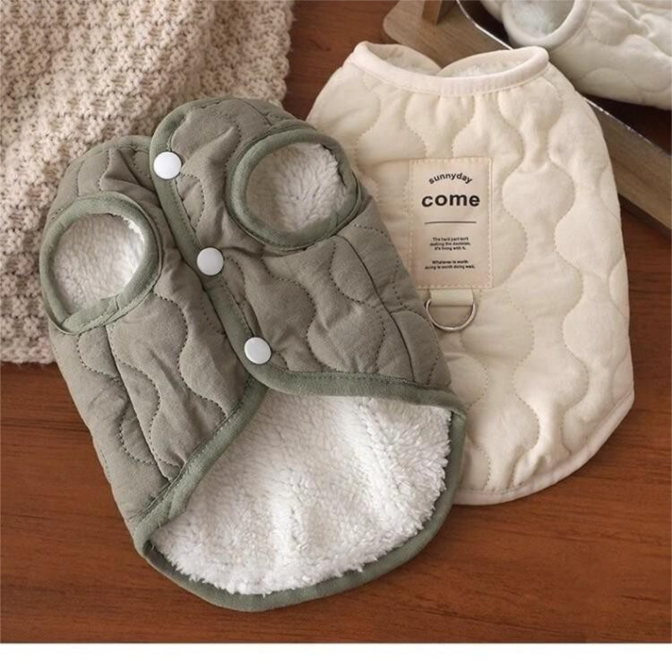 Beige Winter Dog Vest for Small and Medium Breeds â€“ Thickened Warm Quilted Coat with Soft Fleece Lining, Adjustable Fit for Dogs and Cats(Size: L)