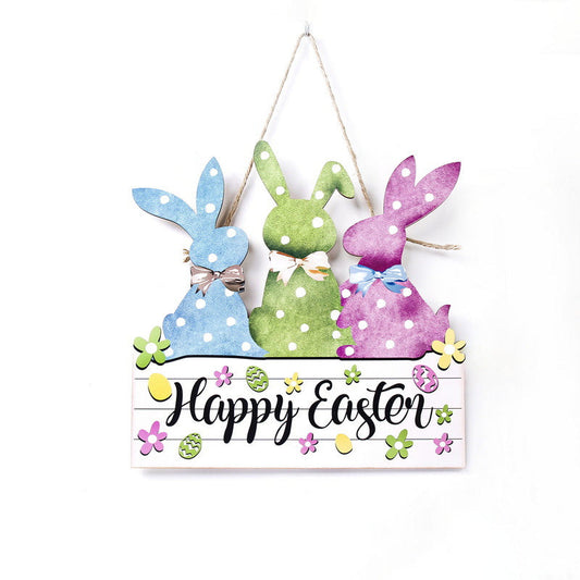 Colorful 2-Pack Easter Bunny Wooden Sign â€“ Colorful Wooden Hanging Decor with "Happy Easter" Text, Spring Door or Wall Decoration for Home and Party