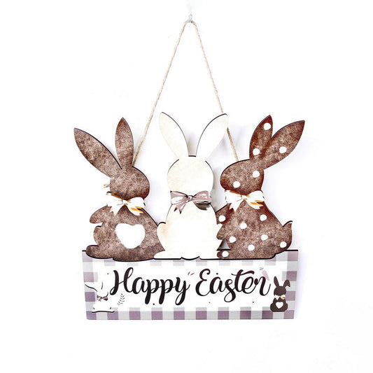 Coffee color 2-Pack Easter Bunny Wooden Sign â€“ Colorful Wooden Hanging Decor with "Happy Easter" Text, Spring Door or Wall Decoration for Home and Party