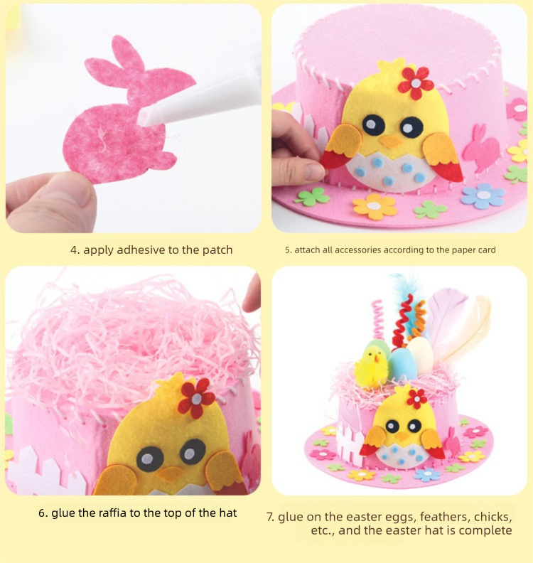 Pink DIY Easter Hat Craft Kit â€“ Kidsâ€™ Handmade Decoration Set with Accessories for Easter Parties, School Activities and Home Crafts