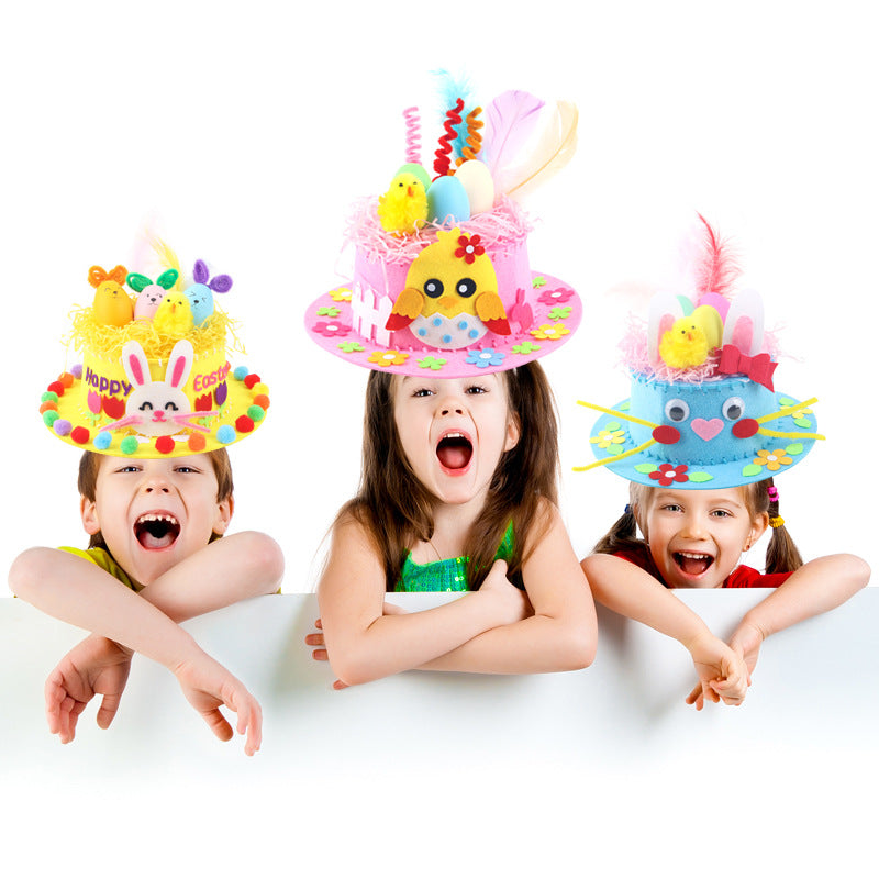 Orange DIY Easter Hat Craft Kit â€“ Kidsâ€™ Handmade Decoration Set with Accessories for Easter Parties, School Activities and Home Crafts