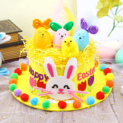 Yellow DIY Easter Hat Craft Kit â€“ Kidsâ€™ Handmade Decoration Set with Accessories for Easter Parties, School Activities and Home Crafts