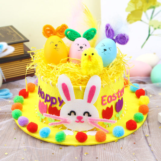 Yellow DIY Easter Hat Craft Kit â€“ Kidsâ€™ Handmade Decoration Set with Accessories for Easter Parties, School Activities and Home Crafts