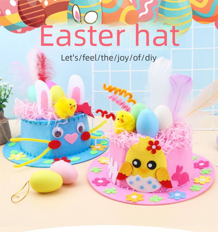 Yellow DIY Easter Hat Craft Kit â€“ Kidsâ€™ Handmade Decoration Set with Accessories for Easter Parties, School Activities and Home Crafts