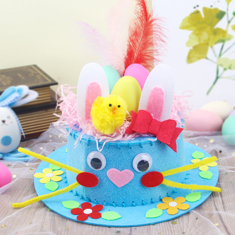 Blue DIY Easter Hat Craft Kit â€“ Kidsâ€™ Handmade Decoration Set with Accessories for Easter Parties, School Activities and Home Crafts