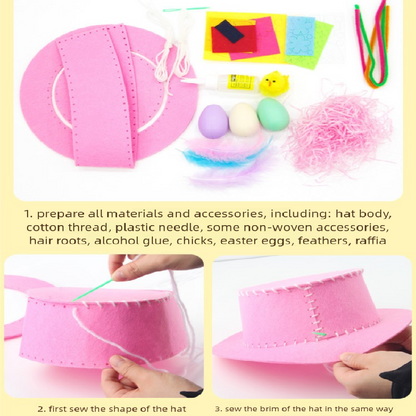 Blue DIY Easter Hat Craft Kit â€“ Kidsâ€™ Handmade Decoration Set with Accessories for Easter Parties, School Activities and Home Crafts