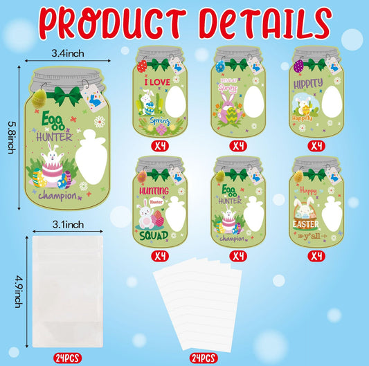 24-Piece Easter Themed Gift Tags Set – Fun Jar-Style Labels for Classroom Exchange, Party Favors and Holiday Crafts