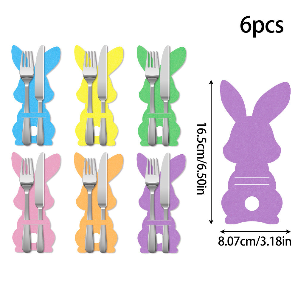 Rabbit 18-Piece Easter Cutlery Holders Set â€“ 3 Identical Sets of 6, Festive Tableware Decor for Holiday Dining and Party Use