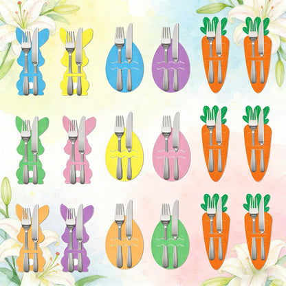 Carrot 18-Piece Easter Cutlery Holders Set â€“ 3 Identical Sets of 6, Festive Tableware Decor for Holiday Dining and Party Use