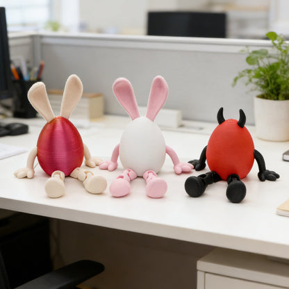 3-Piece Red and black gradient Easter Figurine Set â€“ Identical Poseable Egg-Shaped Toys for Holiday Display and Interactive Play