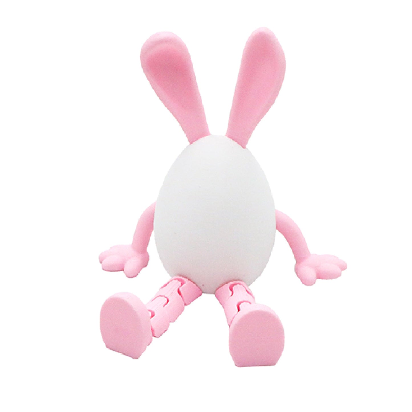 3-Piece Pink rabbit-ear white egg Easter Figurine Set â€“ Identical Poseable Egg-Shaped Toys for Holiday Display and Interactive Play