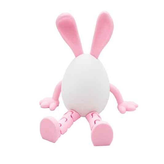 3-Piece Pink rabbit-ear white egg Easter Figurine Set â€“ Identical Poseable Egg-Shaped Toys for Holiday Display and Interactive Play