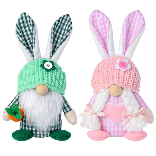 2-Piece Easter Bunny Gnome Set â€“ Matching Decorative Figurines in Complementary Color Schemes for Spring Display