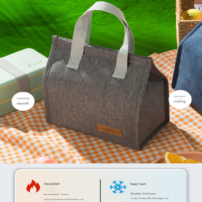 2-Piece Grey Vertical Lunch Tote Set â€“ Compact Insulated Meal Bag with Large Capacity and Durable Handle for Daily Use