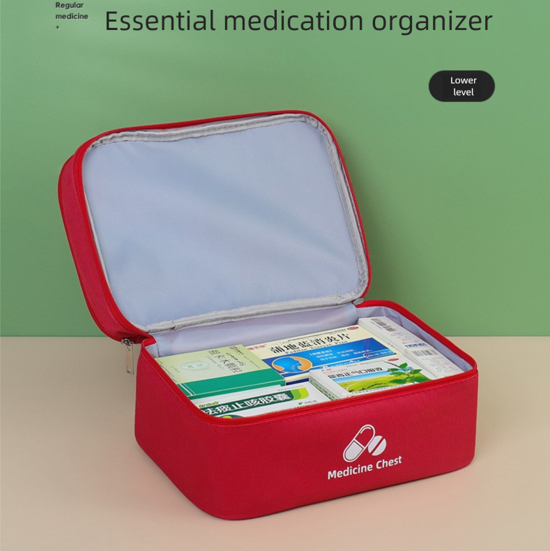 Red Compact Double-Layer Medicine Storage Case â€“ Portable First Aid Organizer for Home, Travel & Emergency Use