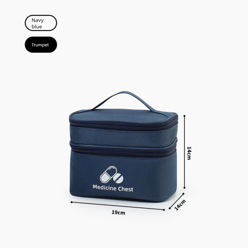 Dark blue Compact Double-Layer Medicine Storage Case â€“ Portable First Aid Organizer for Home, Travel & Emergency Use