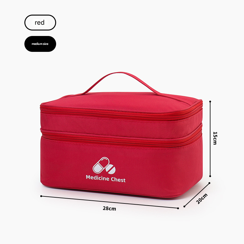 Red Medium Double-Layer Medicine Organizer â€“ Portable First Aid Storage Case with Multiple Compartments for Home & Travel