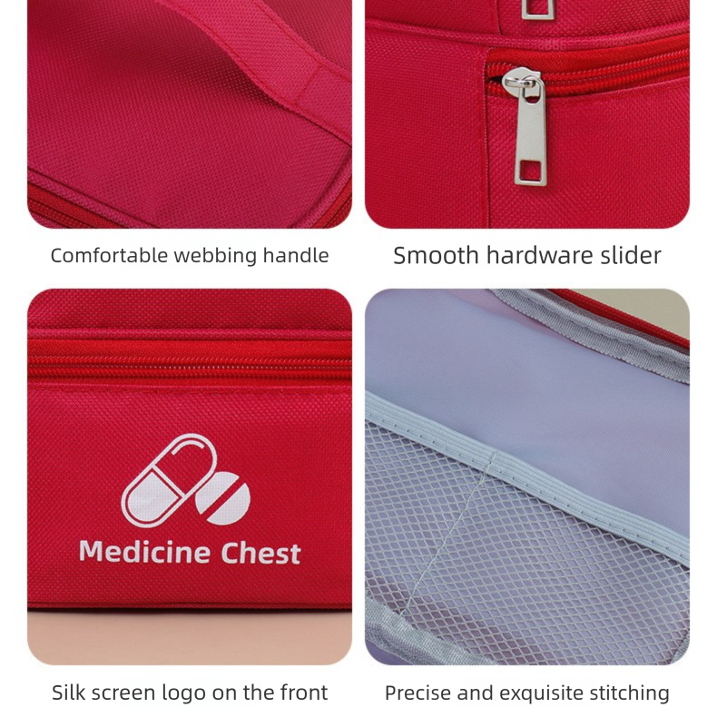 Red Medium Double-Layer Medicine Organizer â€“ Portable First Aid Storage Case with Multiple Compartments for Home & Travel