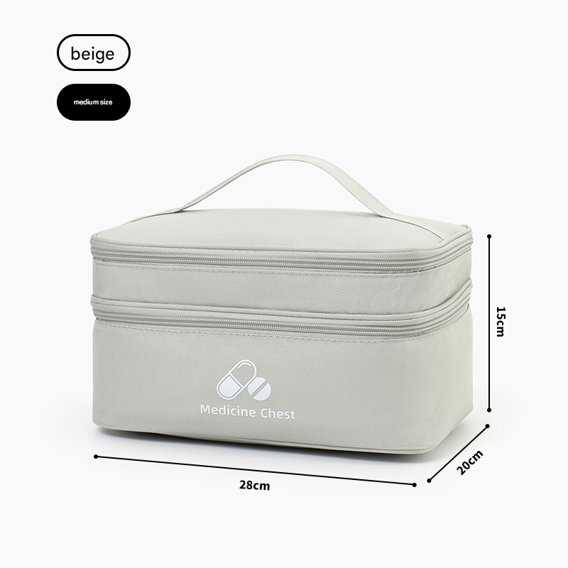Beige Medium Double-Layer Medicine Organizer â€“ Portable First Aid Storage Case with Multiple Compartments for Home & Travel