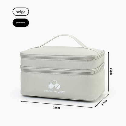 Beige Medium Double-Layer Medicine Organizer â€“ Portable First Aid Storage Case with Multiple Compartments for Home & Travel
