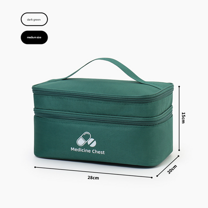 Green Medium Double-Layer Medicine Organizer â€“ Portable First Aid Storage Case with Multiple Compartments for Home & Travel