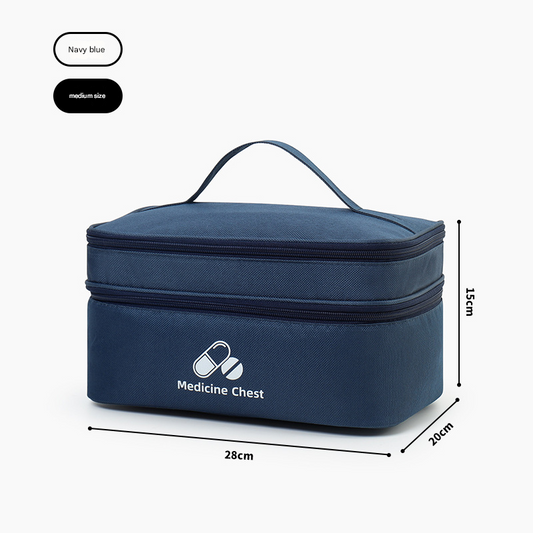 Dark blue Medium Double-Layer Medicine Organizer â€“ Portable First Aid Storage Case with Multiple Compartments for Home & Travel