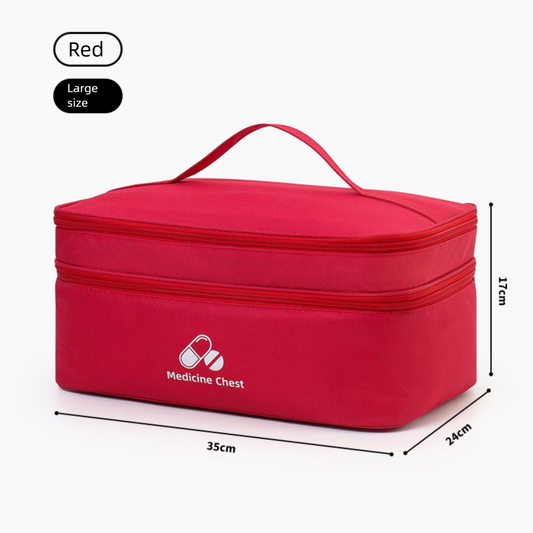 Red Large First Aid Organizer â€“35Ã—24Ã—17cm Double-Layer Medicine Storage Case for Family & Travel Use
