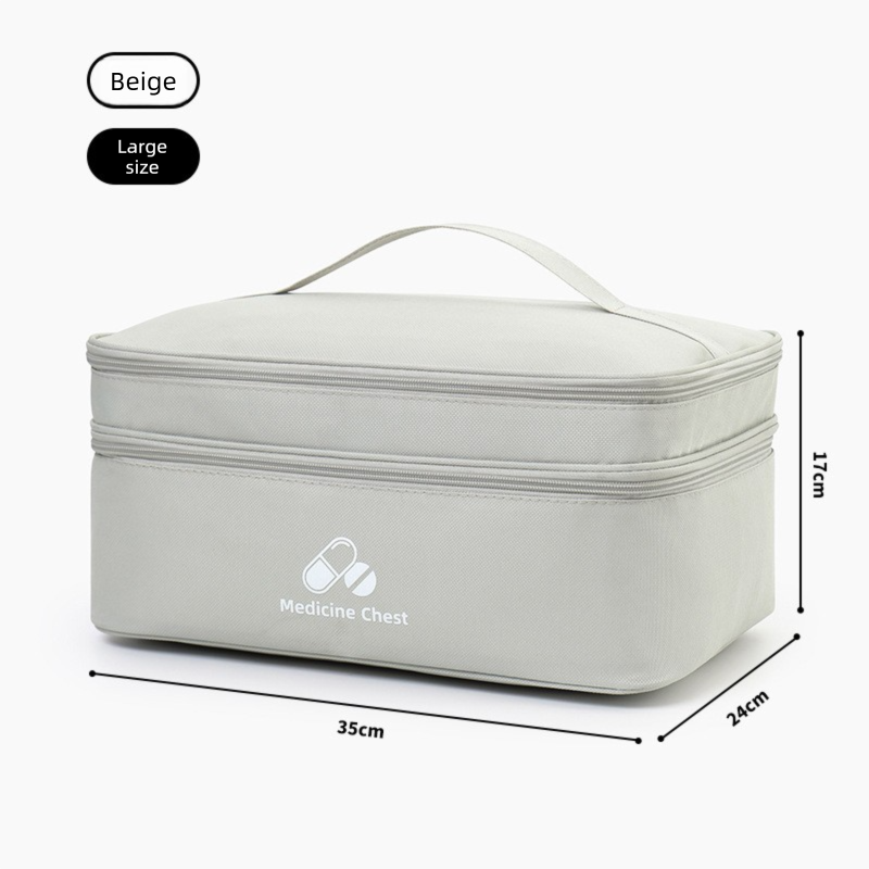 Beige Large First Aid Organizer â€“35Ã—24Ã—17cm Double-Layer Medicine Storage Case for Family & Travel Use