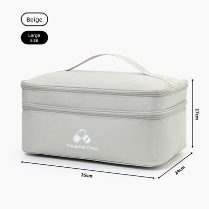 Beige Large First Aid Organizer â€“35Ã—24Ã—17cm Double-Layer Medicine Storage Case for Family & Travel Use